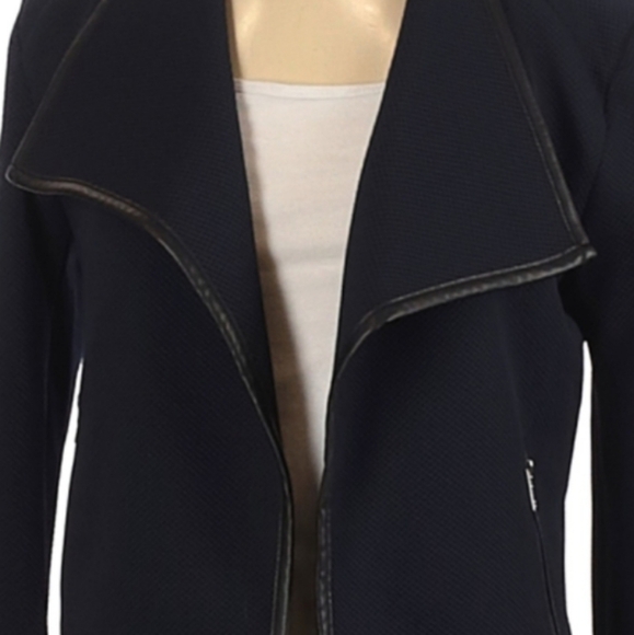 Calvin Klein Blue Open Front Basket Weave Moto Jacket - Picture 7 of 8